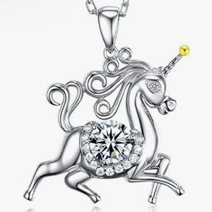 Silver & Crystal Unicorn Pendant Necklace Stamped 925 With extender
